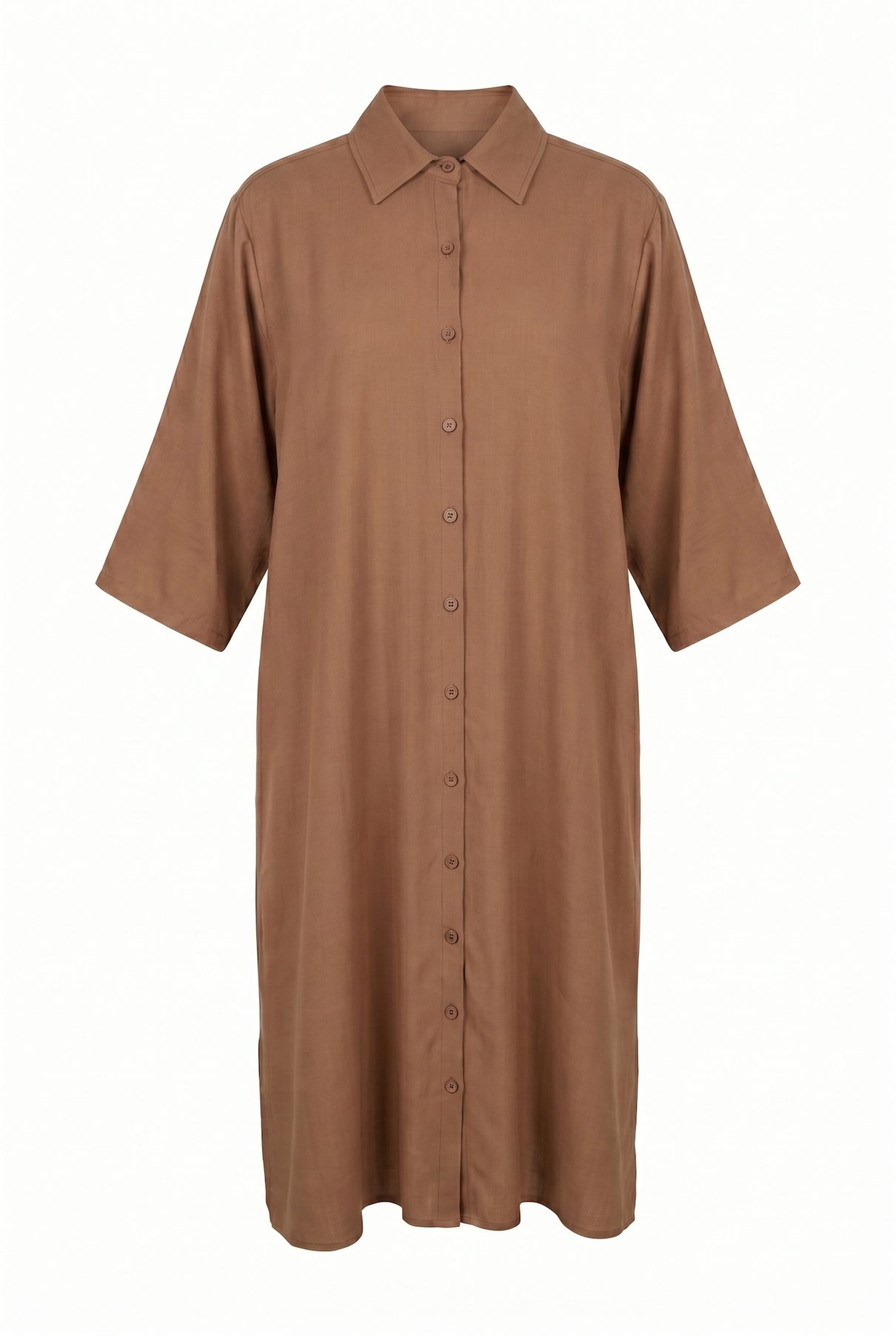 01 n vera vestido chemise midi manga 3 4 extravaganza